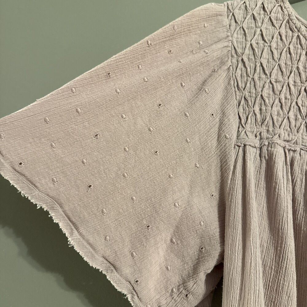 Free People Lavender Lace Yoke Flutter Sleeve Blouse - Picture 4 of 10